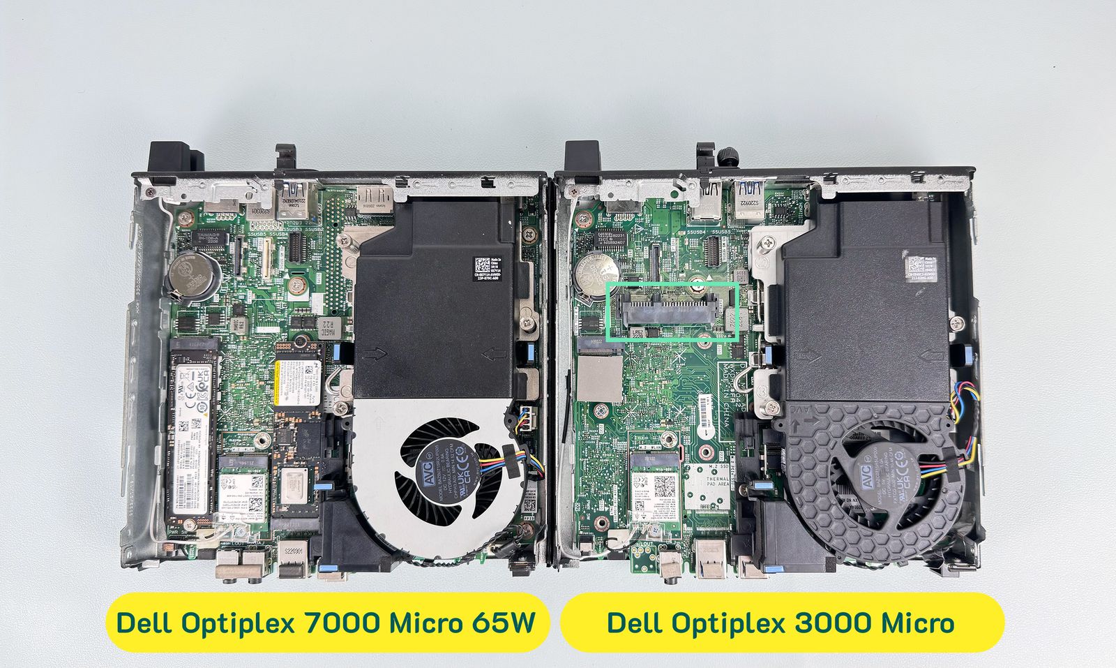 So sánh bên trong Dell Optiplex 7000 Micro 65W và Dell Optiplex 3000 Micro
