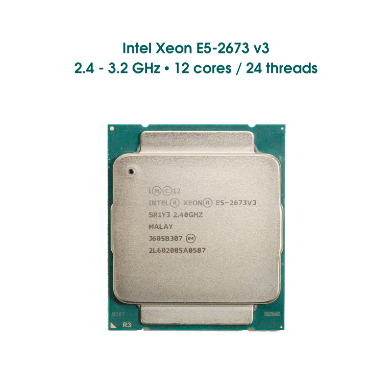 CPU Intel Xeon E5-2673 v3 / 2.4 - 3.2 GHz / 12 core - 24 threads