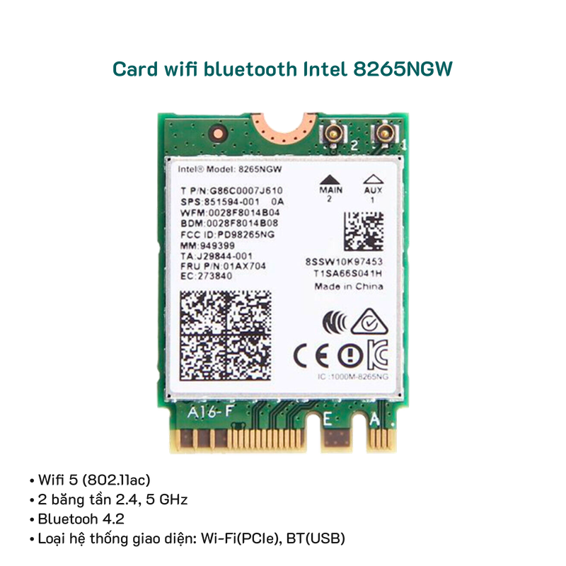 Card Wifi Intel 8265NGW AC8265 khe M2 có Bluetooth