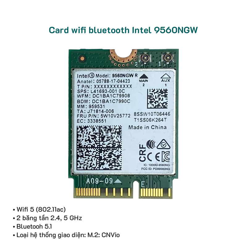 Card wifi bluetooth 2 băng tần AC 9560NGW Wifi 5 Bluetooth 5.1