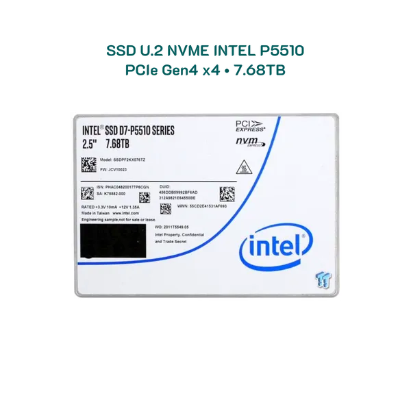 Ổ cứng 7.68TB Intel P5510 U.2 NVMe PCIe 4.0 x4 chuẩn Enterprise