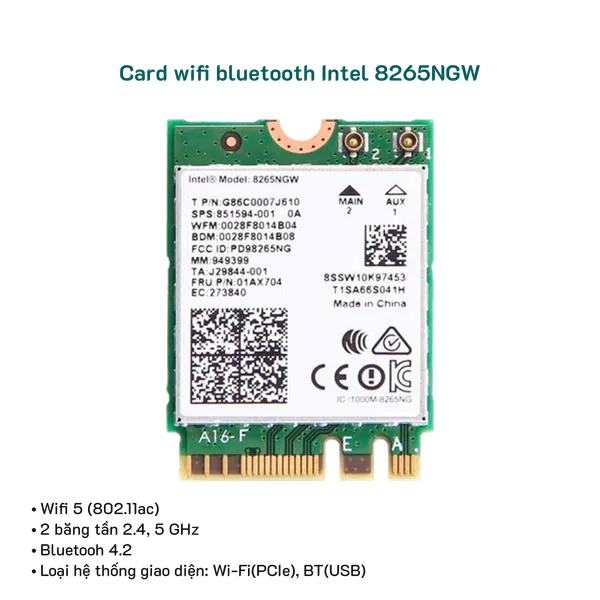 Card Wifi Intel 8265NGW AC8265 khe M2 có Bluetooth